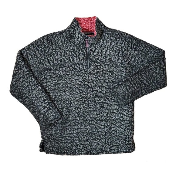 ❤️223 Live Oak Brand Charcoal/Cranberry Quarter Zip Fleece Pullover Sherpa - Picture 2 of 5